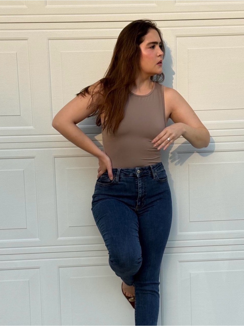 Forever 21 Taupe Square Neck Bodysuit